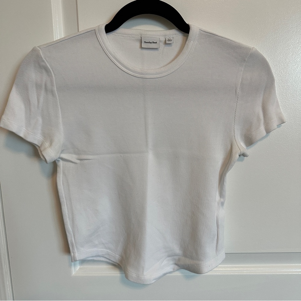ARITZIA Sunday Best Telly Baby Waffle Crop T-shirt White